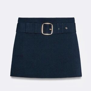 Zara NWT navy blue mini skirt, gold buckle belt knit stretchy thick material